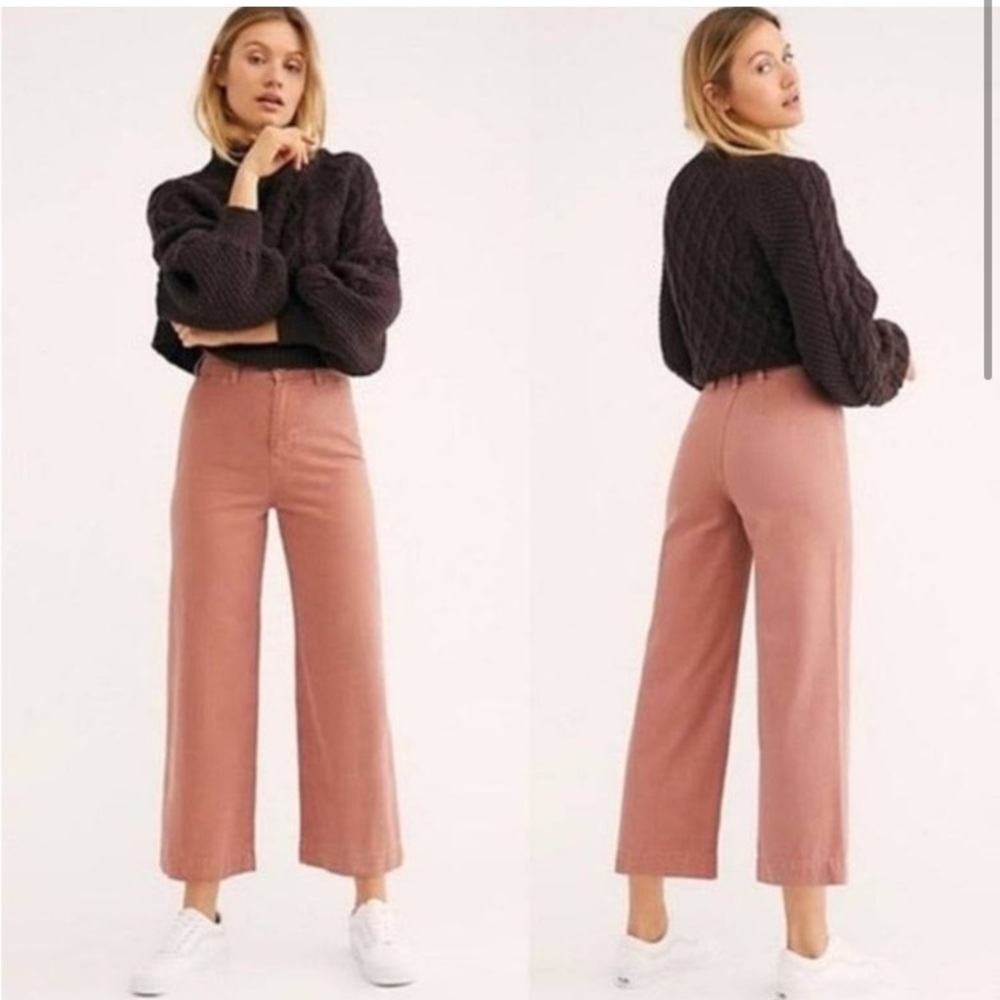 Free People x Revolve High Waisted Wide Leg Crop Patti Pants in Rose Size 28